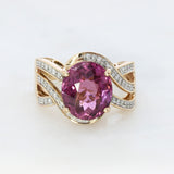Pre Owned 18ct Rose Gold Dress Ring with 5.01ct Oval Claw Set Pink Tourmaline & Diamonds