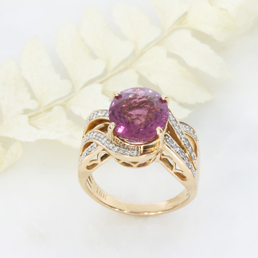 Pre Owned 18ct Rose Gold Dress Ring with 5.01ct Oval Claw Set Pink Tourmaline & Diamonds
