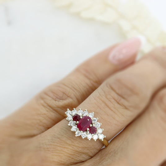 Pre Owned 18ct Gold Ruby & Diamond Cluster Ring Diamond Weight 0.50ct