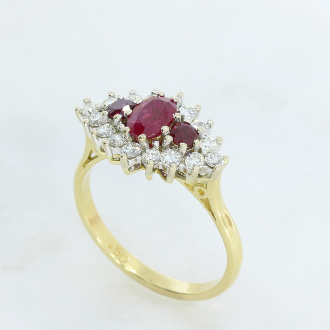 Pre Owned 18ct Gold Ruby & Diamond Cluster Ring Diamond Weight 0.50ct
