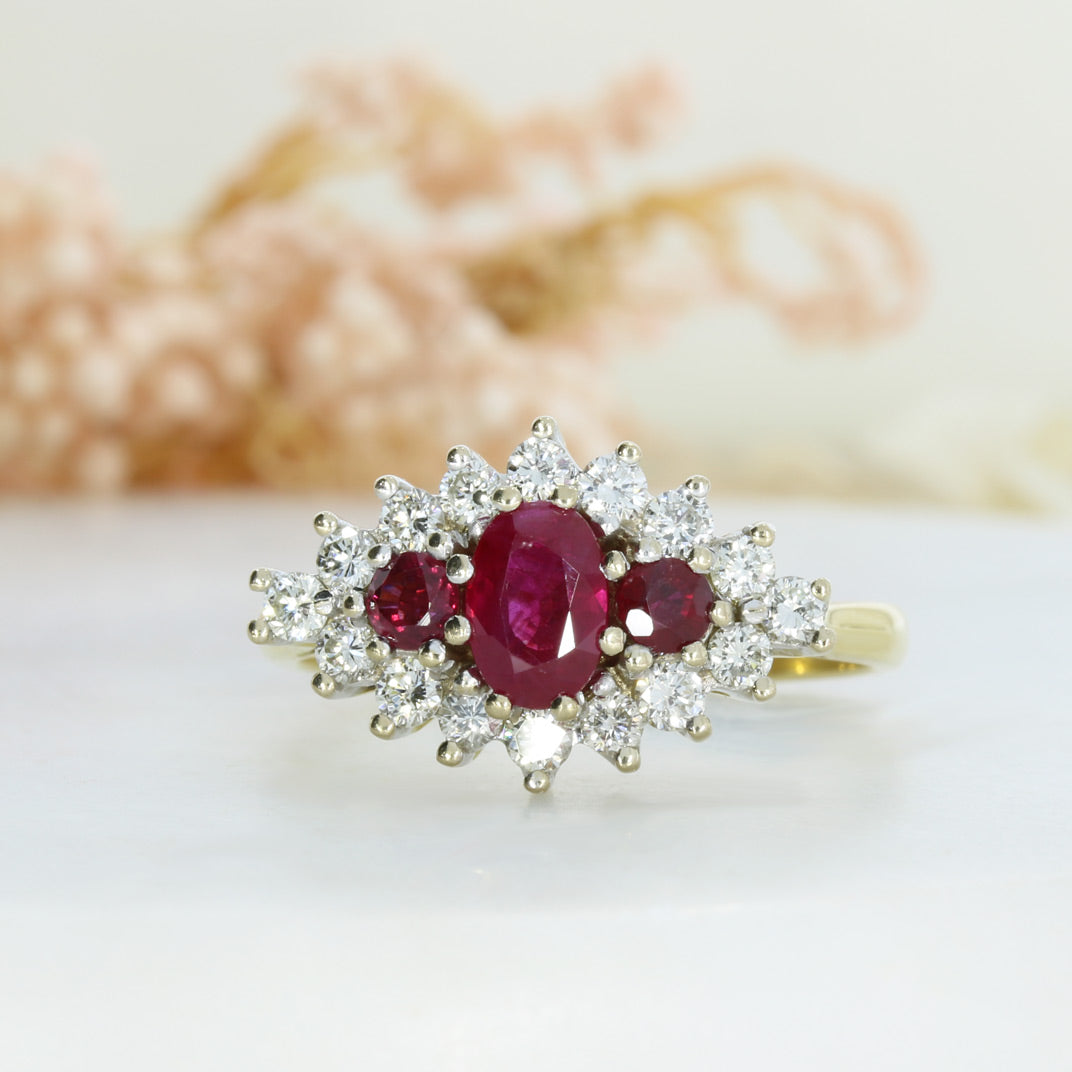 Pre Owned 18ct Gold Ruby & Diamond Cluster Ring Diamond Weight 0.50ct