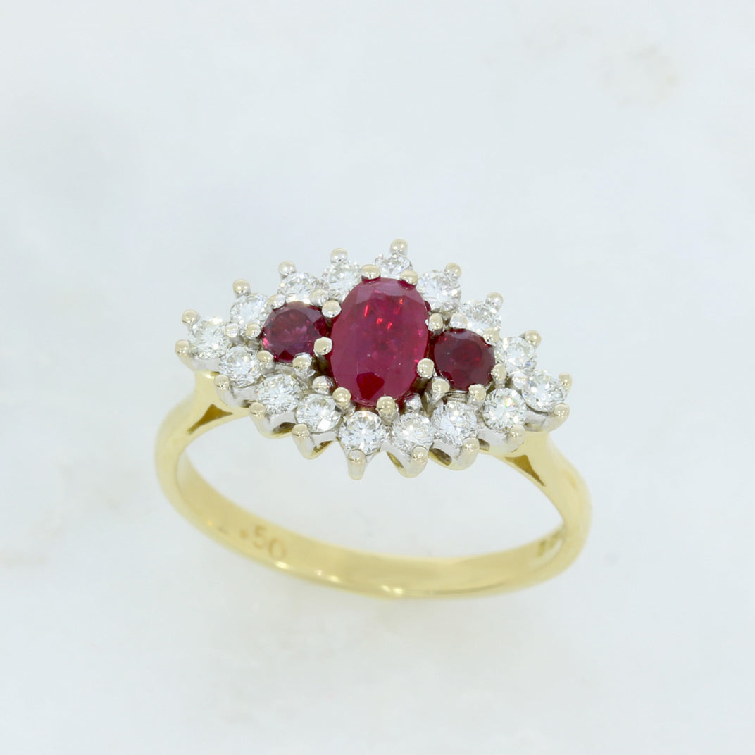Pre Owned 18ct Gold Ruby & Diamond Cluster Ring Diamond Weight 0.50ct