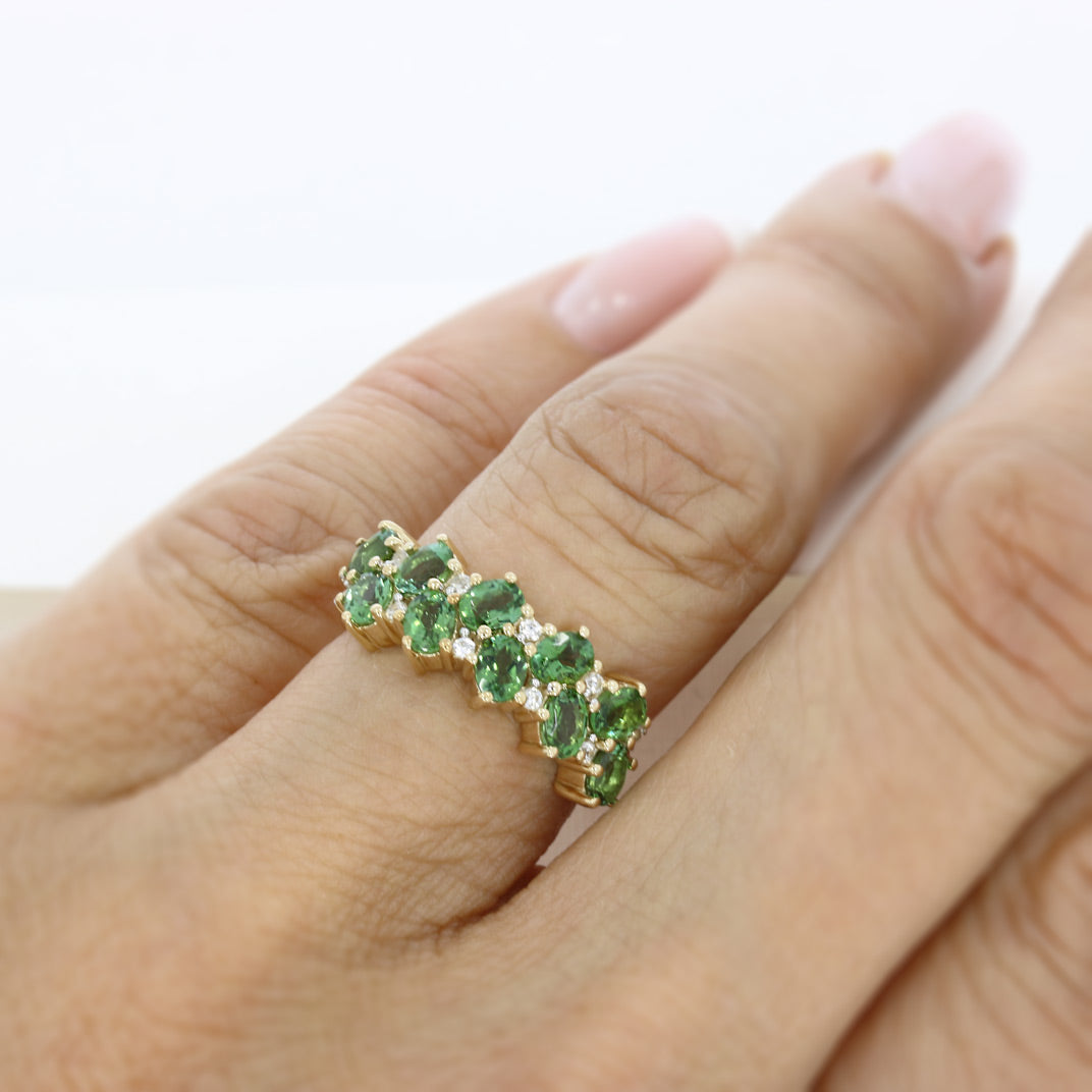 Pre Owned 9ct Gold Andradite Garnets & Diamond Cluster Ring