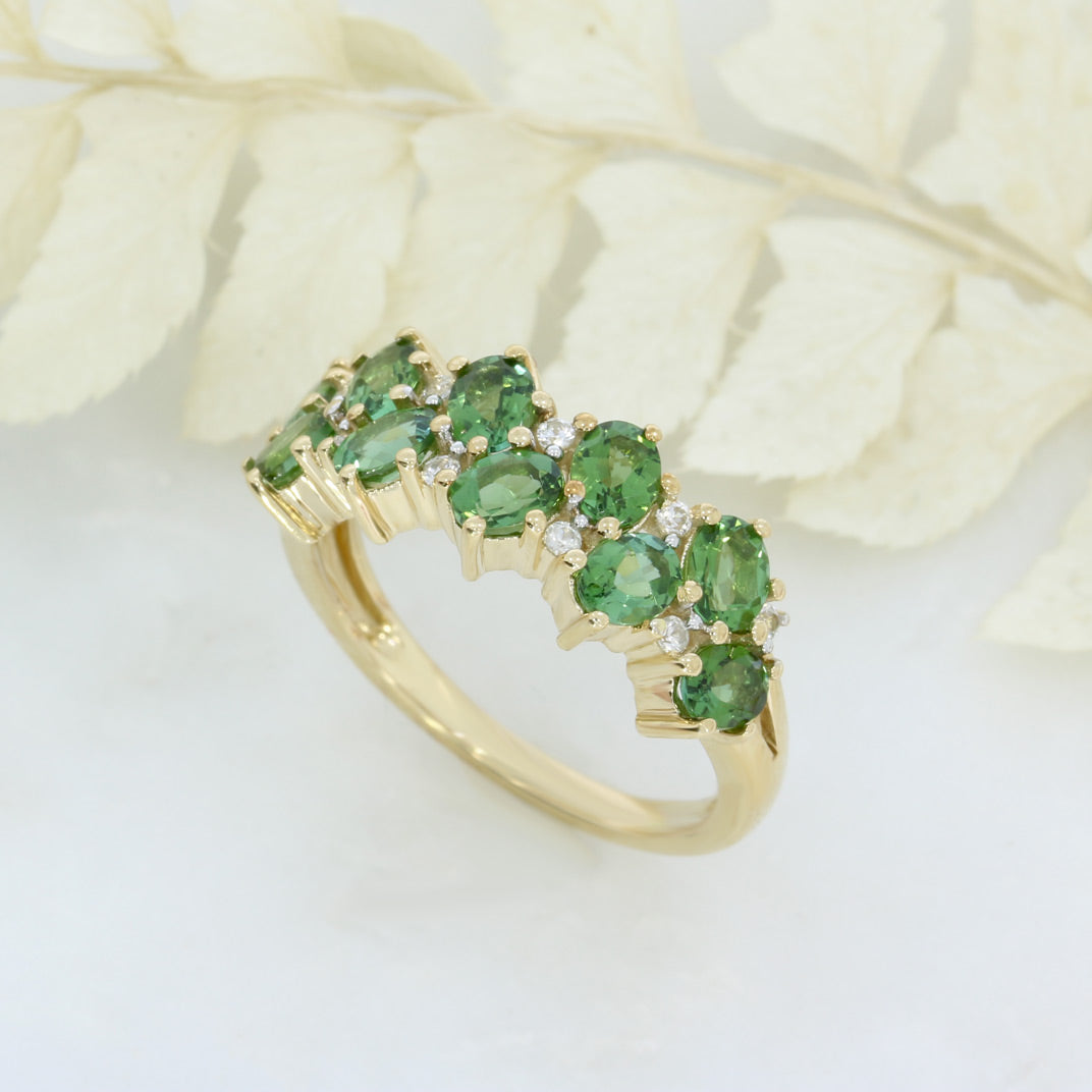 Pre Owned 9ct Gold Andradite Garnets & Diamond Cluster Ring