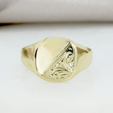 Pre Owned 9ct Yellow Gold Square, Half Engraved Signet Ring