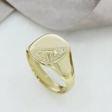 Pre Owned 9ct Yellow Gold Square, Half Engraved Signet Ring