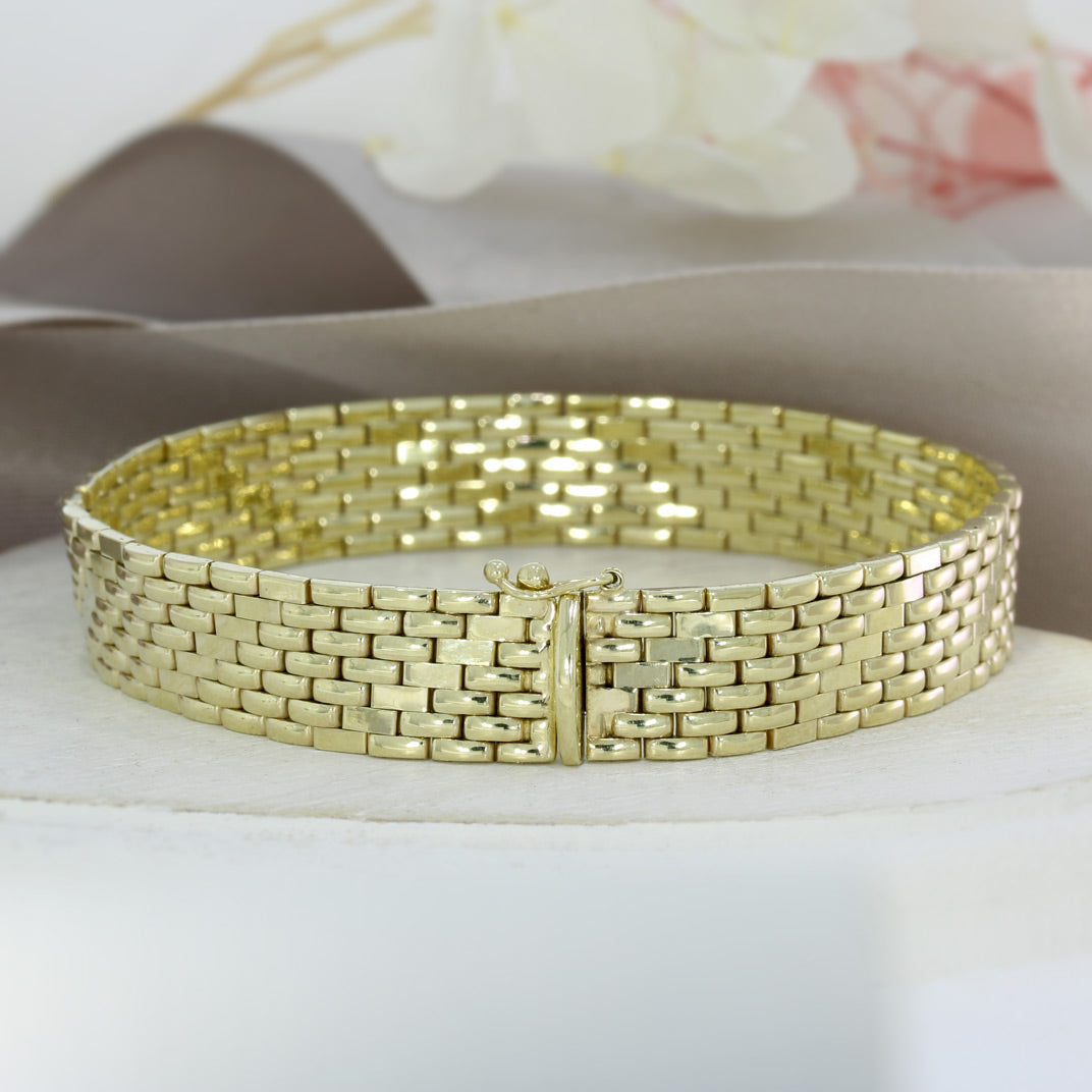 Pre Owned 9ct Yellow Gold Flat Brick Link 7 Row Bracelet 7"