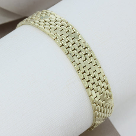 Pre Owned 9ct Yellow Gold Flat Brick Link 7 Row Bracelet 7"