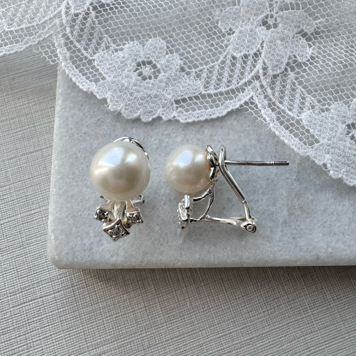 Silver Earrings with pearl and CZ
