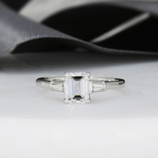 Pre Owned Platinum GIA Certified F VS2 Emerald Cut Diamond Solitaire 1.14ct