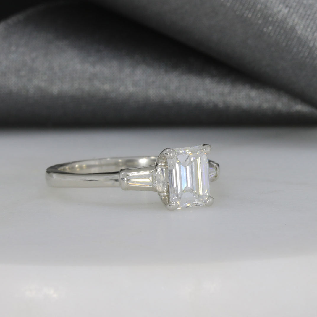 Pre Owned Platinum GIA Certified F VS2 Emerald Cut Diamond Solitaire 1.14ct