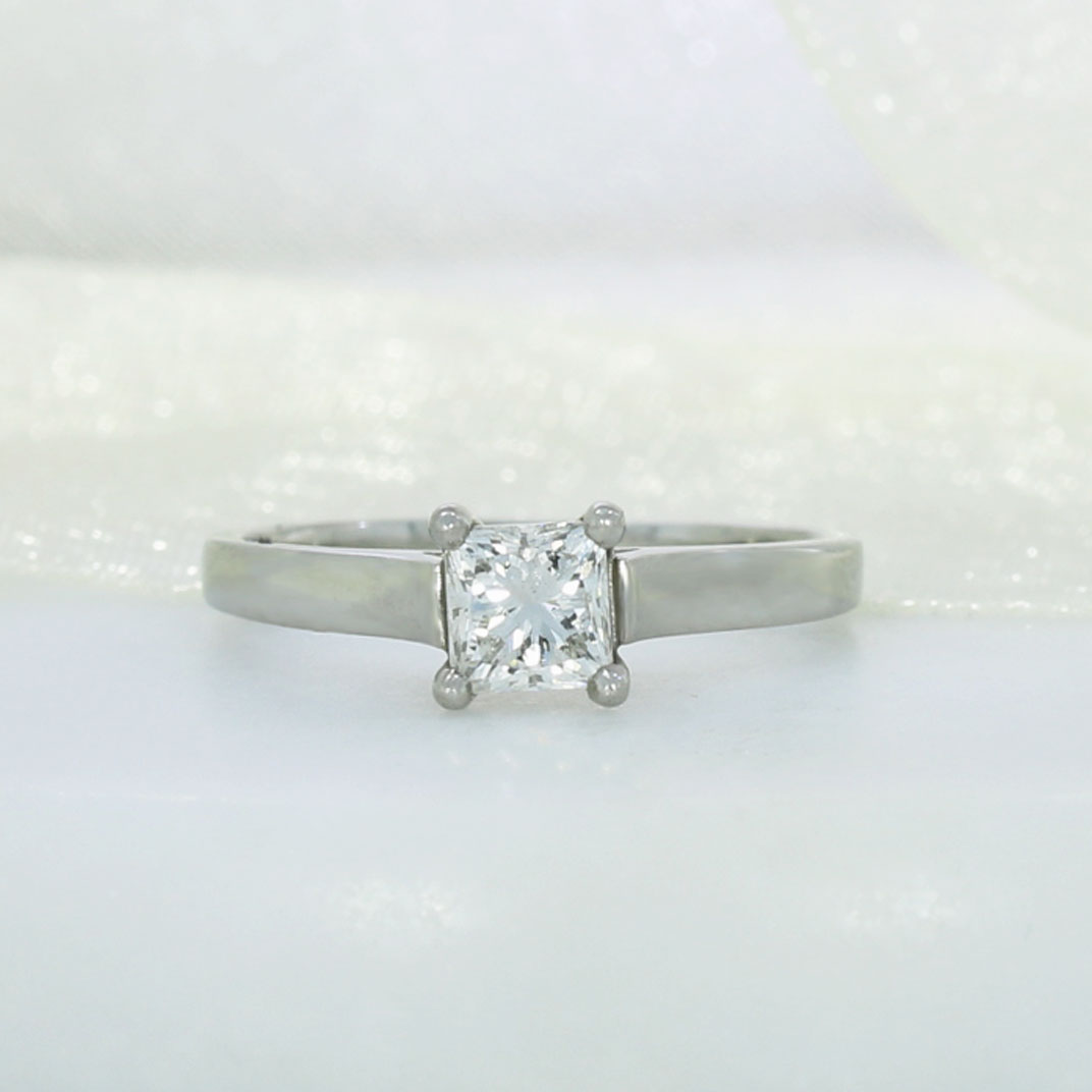 Pre Owned Platinum Certified Princess Cut Diamond Solitaire Ring 0.59ct SI1 G