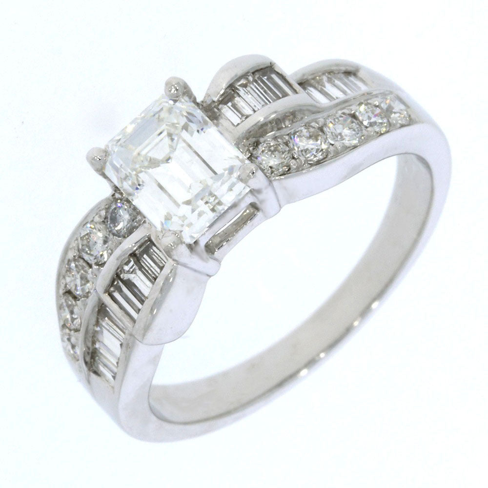 Pre Owned Certified 18ct White Fancy Emerald Cut Diamond Ring 1.98ct