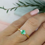 18ct Yellow Gold Emerald Cut Emerald & Diamond 3 Stone Ring