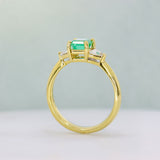 18ct Yellow Gold Square Cut Emerald & 2 Trillion Cut Diamond 3 Stone Ring