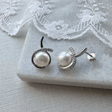 Silver Swirl CZ  Earrings with Cultured Pearl.
