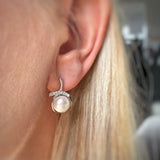 Silver Swirl CZ  Earrings with Cultured Pearl.