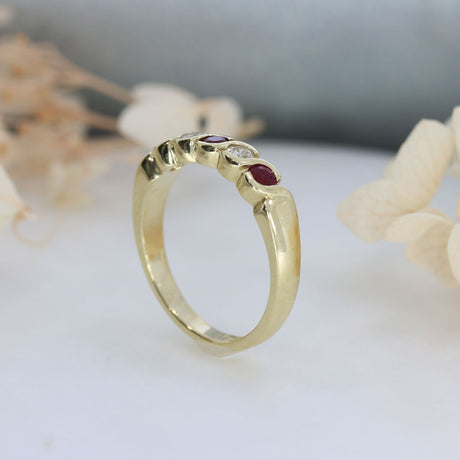 9ct Ruby & Diamond Eternity Ring In a S Rubover Setting