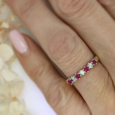 9ct Gold Claw Set Ruby & Diamond Eternity Ring