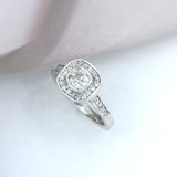 Platinum Diamond Solitaire Cushion Halo & Shoulder Stones