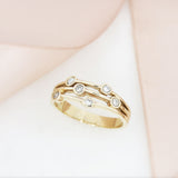 9ct Yellow Gold Small 3 Row Bubble Ring 0.18ct