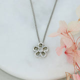 9ct White Gold Diamond Flower Pendant on Curb Chain