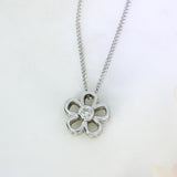 9ct White Gold Diamond Flower Pendant on Curb Chain