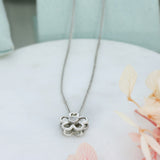 9ct White Gold Diamond Flower Pendant on Curb Chain