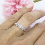 9ct White Gold 3 Stone Pink Sapphire & Diamond Ring