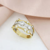 18ct Yellow & White Gold Three Row Diamond Bubble Ring 1.19ct