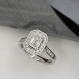 Platinum Certified Emerald Cut Diamond Cluster Ring 0.87ct