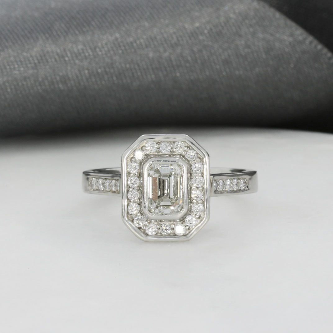 Platinum Certified Emerald Cut Diamond Cluster Ring 0.87ct