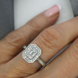 Platinum Certified Emerald Cut Diamond Cluster Ring 0.87ct