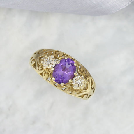 Pre Owned 9ct gold Amethyst and Diamond Antique Style Ring