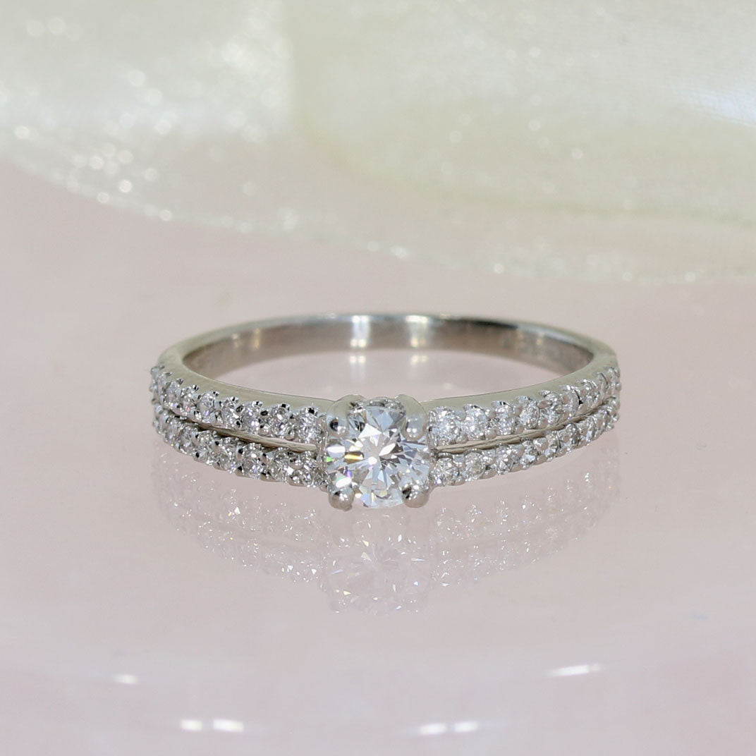 Pre Owned Certified Platinum Diamond Solitaire Ring with Split Diamond Set Shoulders 0.63ct