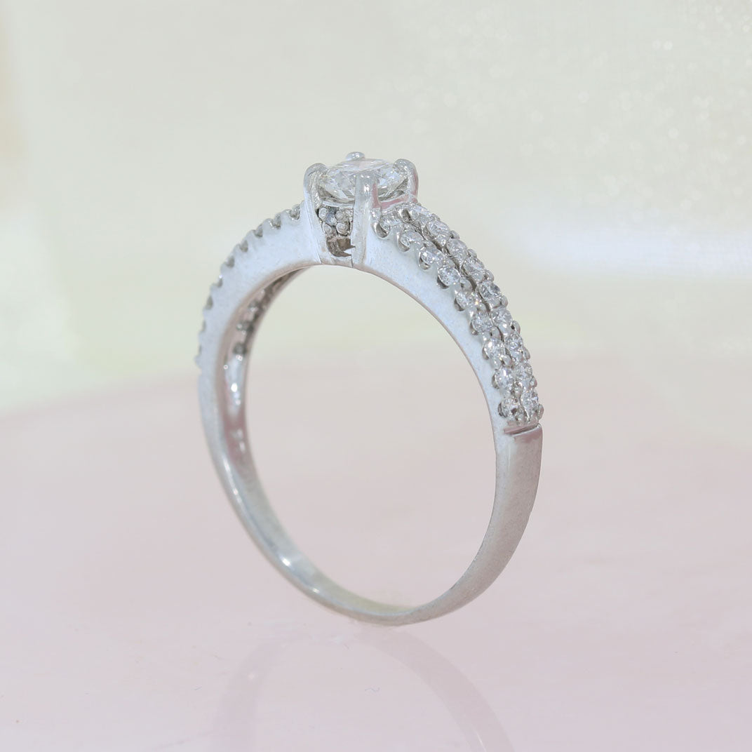 Pre Owned Certified Platinum Diamond Solitaire Ring with Split Diamond Set Shoulders 0.63ct