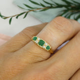 Pre-Owned 18ct Yellow Gold Antique Style Emerald & Diamond Boat Ring