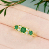 Pre-Owned 18ct Yellow Gold Antique Style Emerald & Diamond Boat Ring
