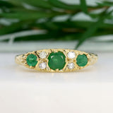 Pre-Owned 18ct Yellow Gold Antique Style Emerald & Diamond Boat Ring