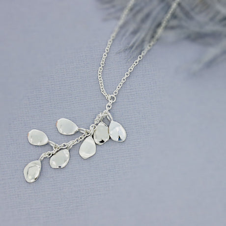 Silver Polished & Satin Finish Pebble Cascade Necklace