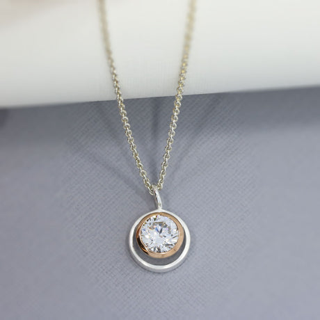 Silver & Rose Gold Plate CZ Pendant & Chain