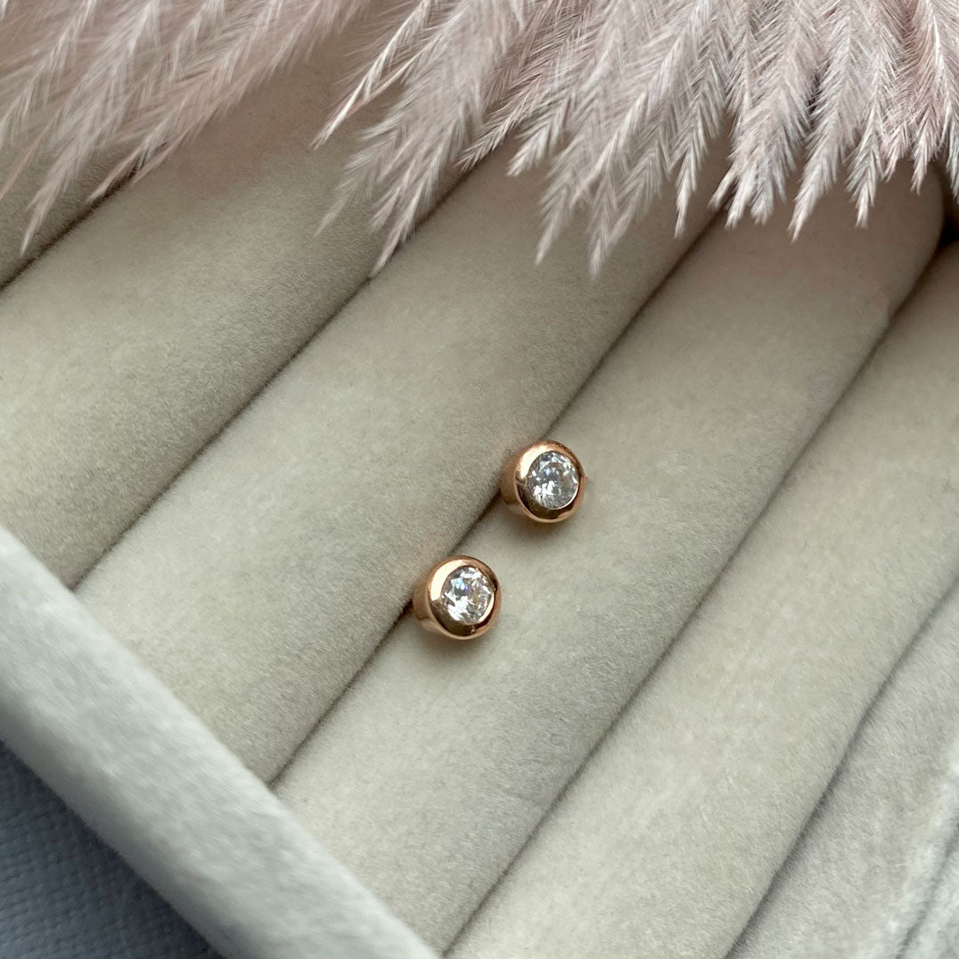 Silver Rose Gold Cubic Zirconia Stud Earrings