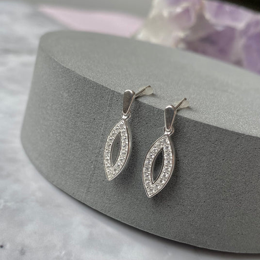 Silver Marquise Shaped CZ Drop Earrings