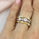 18ct Yellow & White Gold Three Row Diamond Bubble Ring 1.19ct