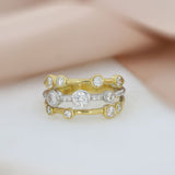 18ct Yellow & White Gold Three Row Diamond Bubble Ring 1.19ct