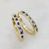 9ct Yellow Gold Sapphire & Diamond Style Hoop Earrings with Channel Set