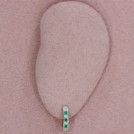 9ct White Gold Small Hoop Emerald & Diamond Earrings