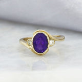 9ct Yellow Gold Oval Amethyst & Diamond Dress Ring