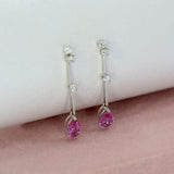 Pre Owned 18ct White Gold Pink Sapphire and Diamond Drop Earrings