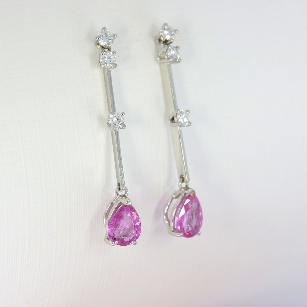 Pre Owned 18ct White Gold Pink Sapphire and Diamond Drop Earrings